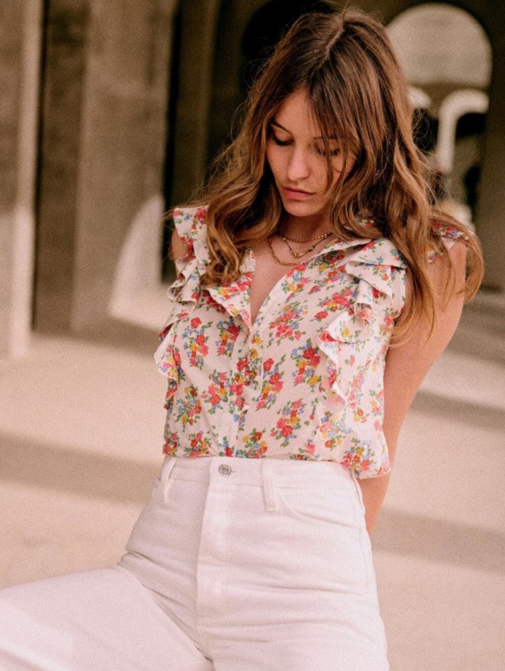 NWT Sézane Ruffled Floral Sleeveless Blouse / Top